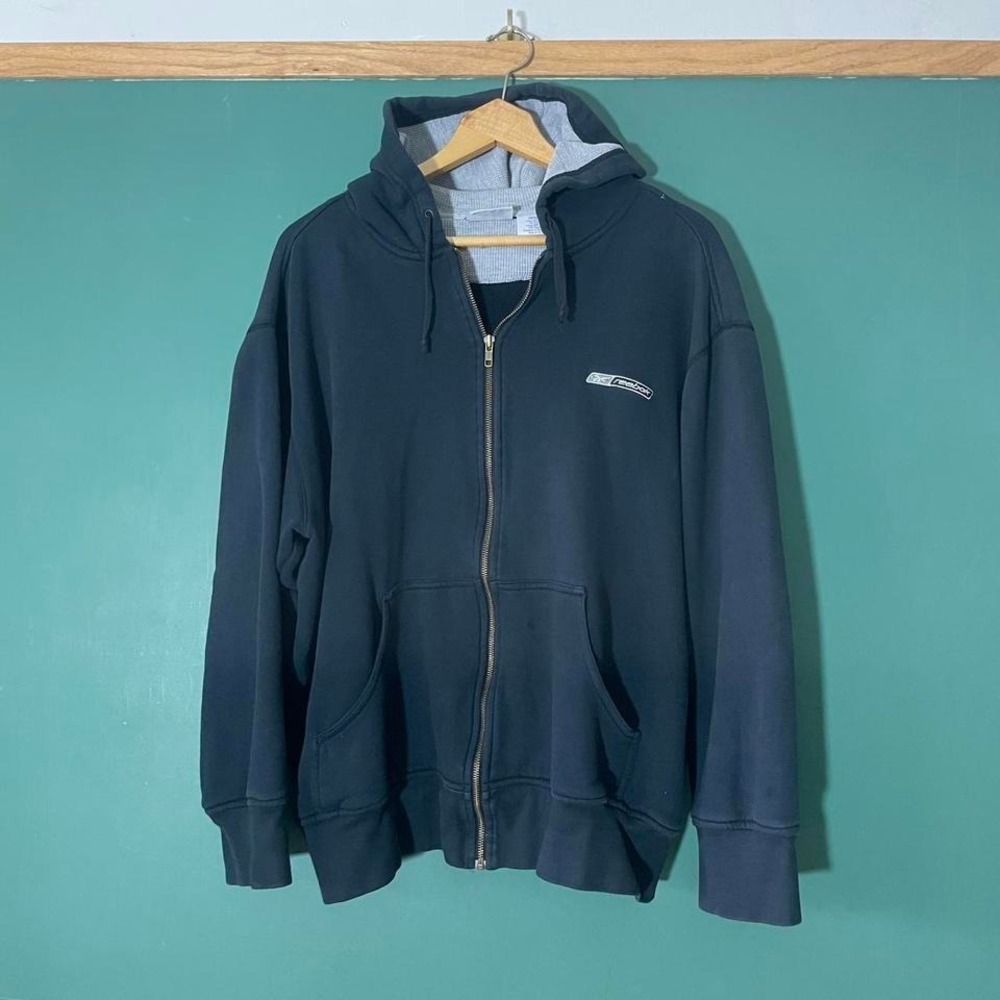 Vintage‎ 1990s Reebok thermal waffle knit, black zip up hoodie